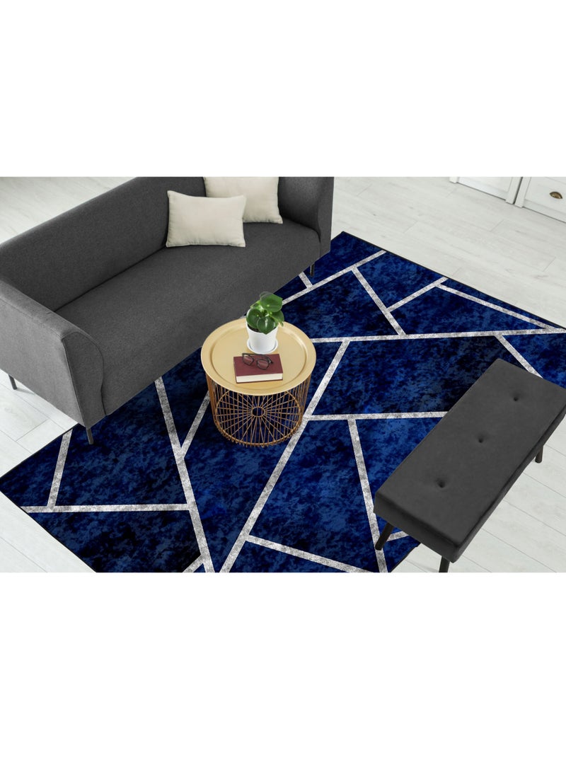 RIZARIES Navy Blue Silver Lines Centerpiece Rug, Fabric, Rectangle - Image 4