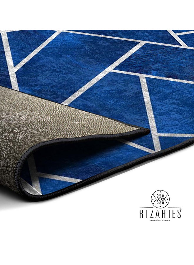 RIZARIES Navy Blue Silver Lines Centerpiece Rug, Fabric, Rectangle - Image 3