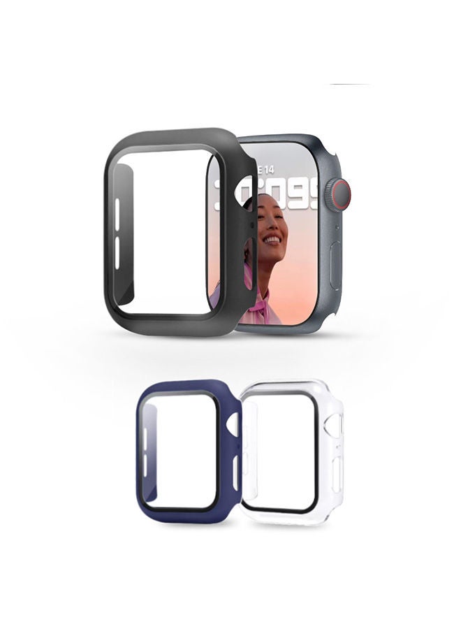 O Ozone Matte Case for Apple Watch 45mm with Built in Screen Protector (Pack of 3) Protective Cover Shockproof Design - Black/Blue/Clear  - Image 1