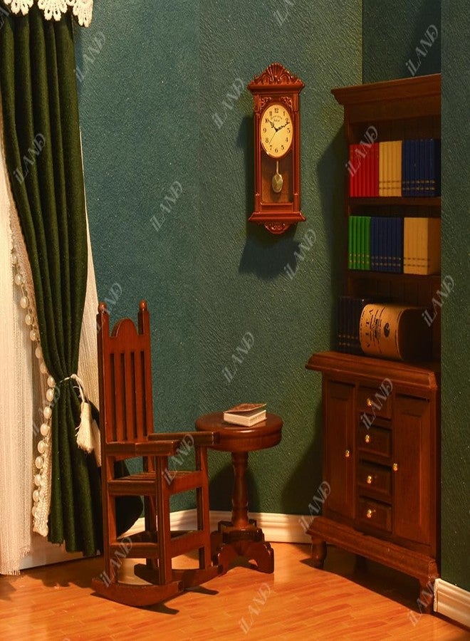 iLAND Miniature Dollhouse Furniture on 1 12 Scale, Dollhouse Chair & Table & Bookshelf & Rug (Classic 4pcs) - Image 2