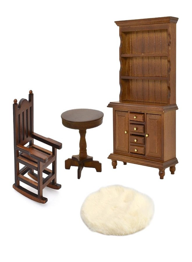 iLAND Miniature Dollhouse Furniture on 1 12 Scale, Dollhouse Chair & Table & Bookshelf & Rug (Classic 4pcs) - Image 1