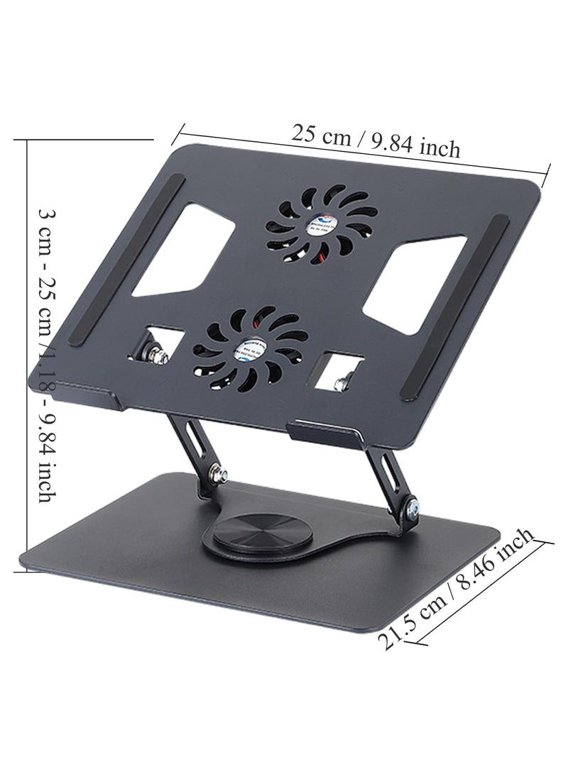 Raxoom Laptop Stand with Dual Cooling Fan, 360° Rotating Aluminium Alloy Steel Computer Riser Holder for Desk, Heat Dissipation with Anti-Slip Pads - Image 3