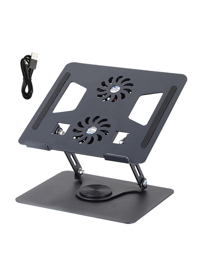 Raxoom Laptop Stand with Dual Cooling Fan, 360° Rotating Aluminium Alloy Steel Computer Riser Holder for Desk, Heat Dissipation with Anti-Slip Pads - Image 1