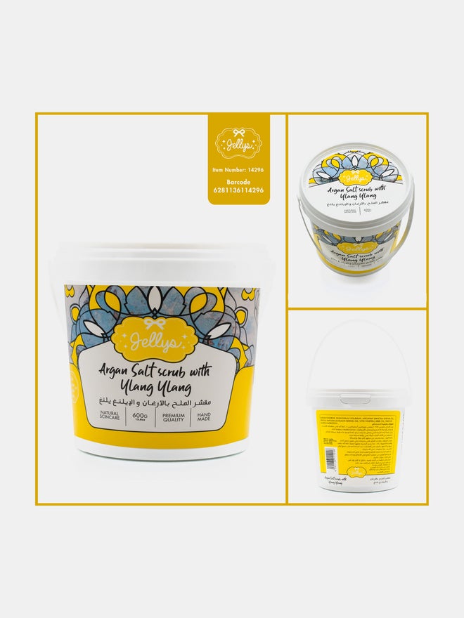 Jellys Argan Salt Scrub with Ylang Ylang, 600g - Image 1