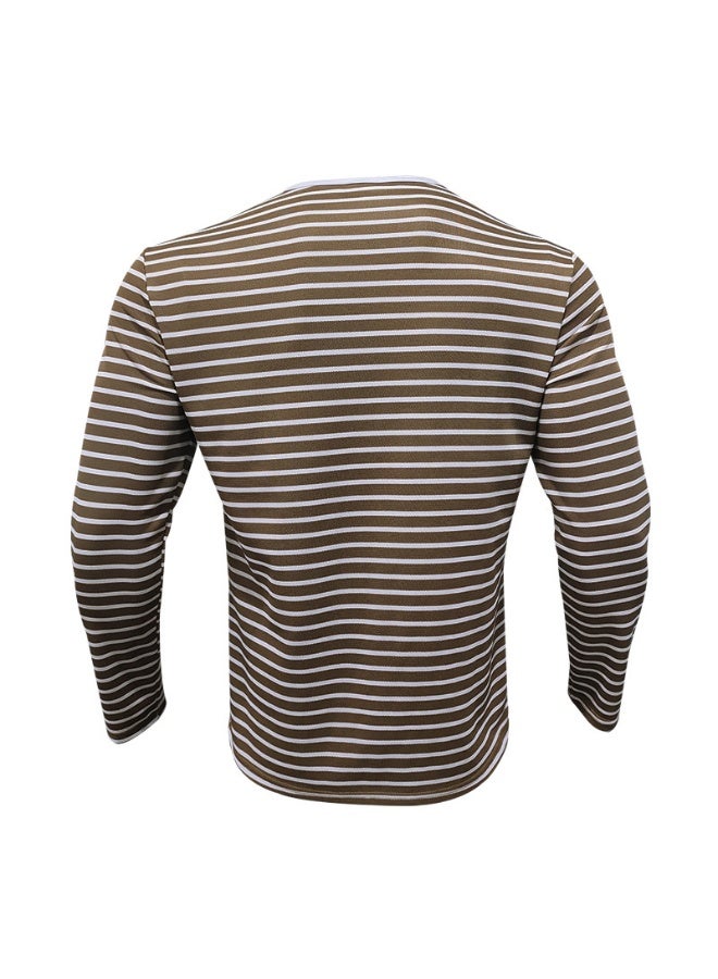 Men's Versatile Bottom Long Sleeve Casual Horizontal Striped Henry T-Shirt - Image 3