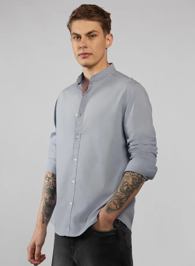 Dennis Lingo Regular Fit Metallic Silver Cotton Shirt – Stylish and Classic