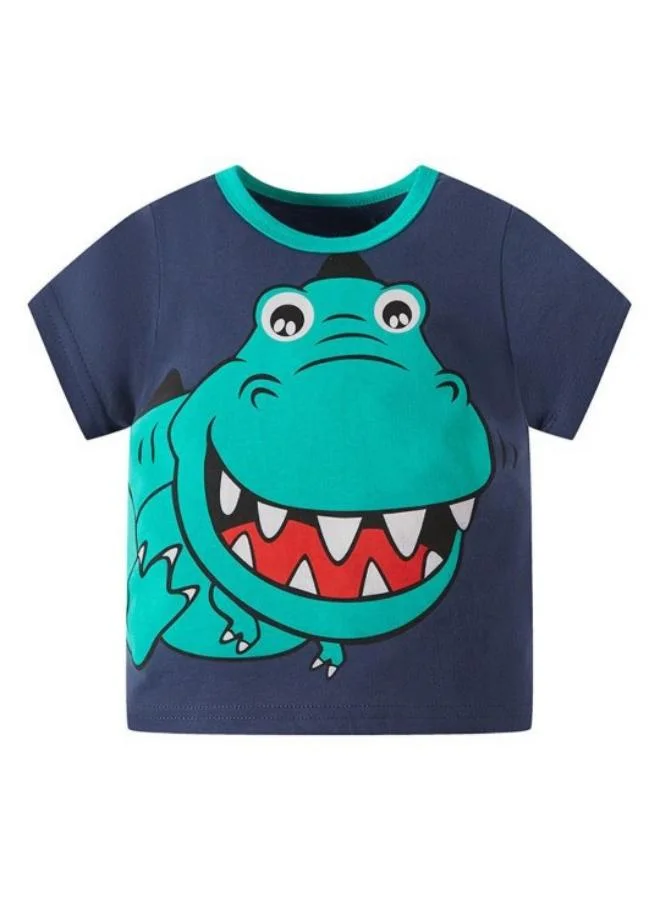 YUNIQEE Navy Blue Printed Short Sleeve Crew Neck T-Shirt