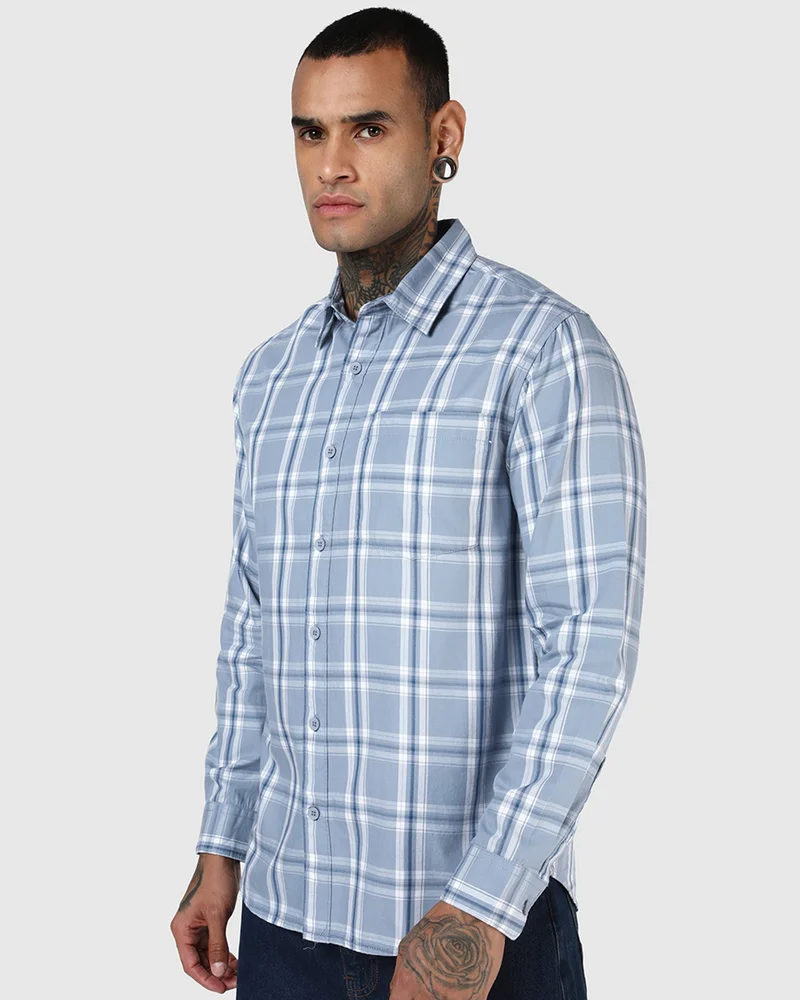 bewakoof Men's Blue Checked Shirt