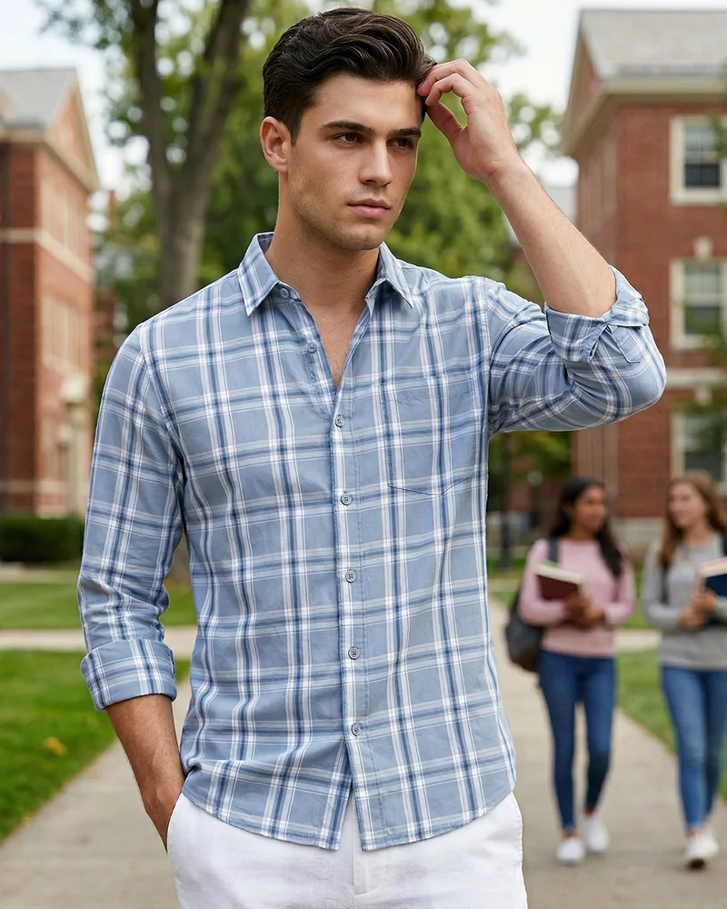 bewakoof Men's Blue Checked Shirt