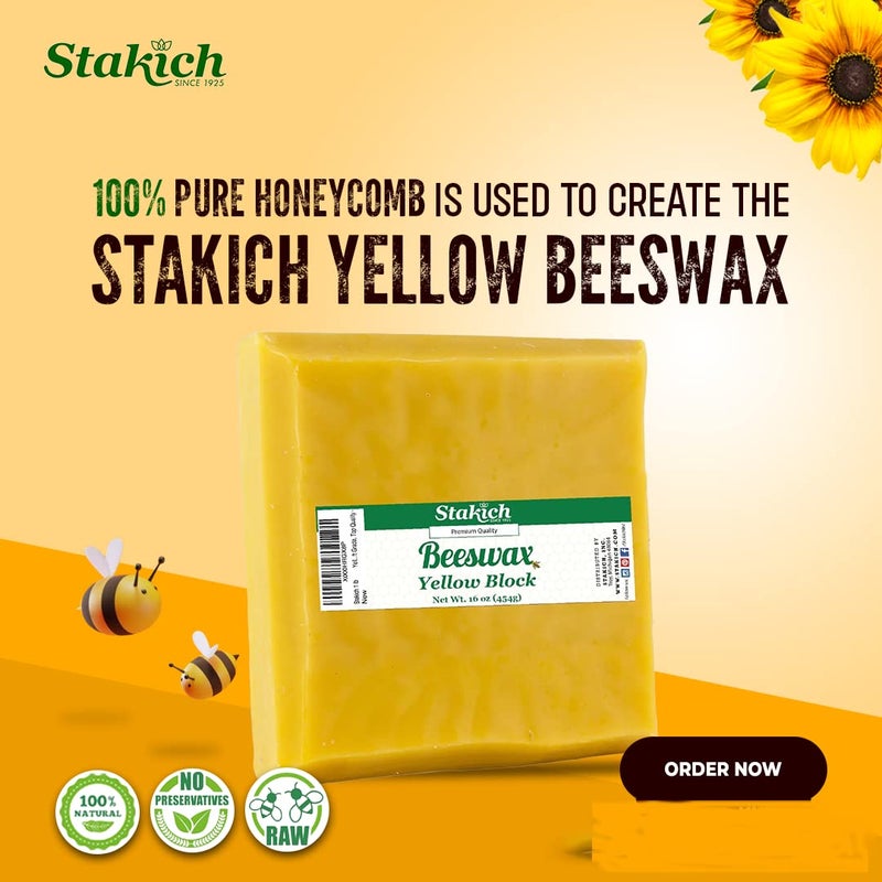 Stakich Yellow Beeswax Block - Natural, Triple Filtered - 2 Pound - Image 2