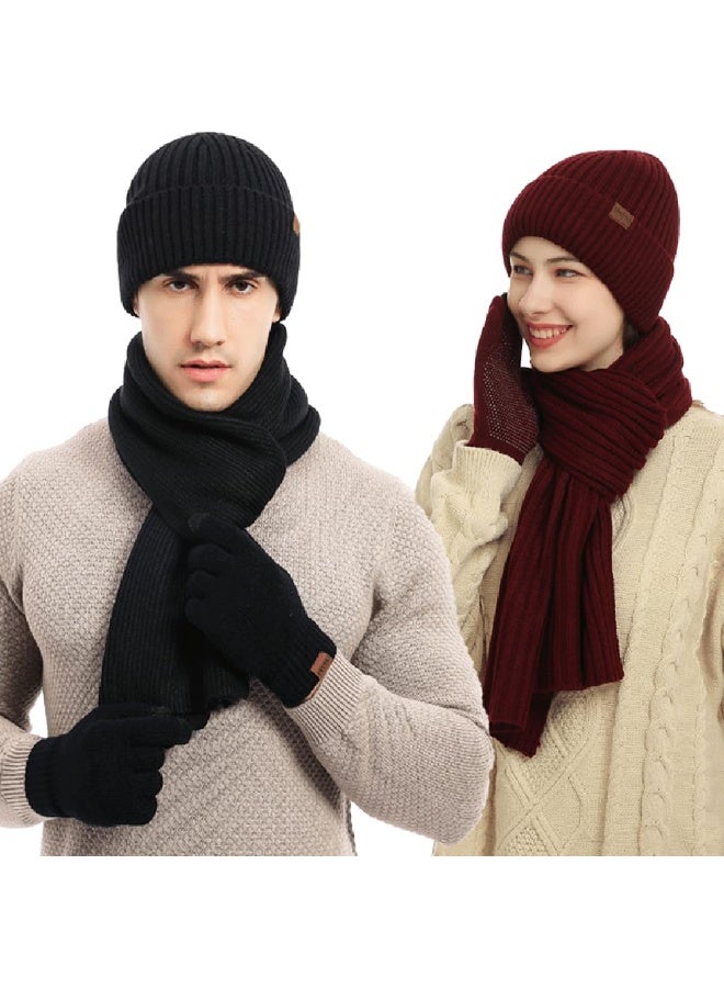 بمعنى سحر بمعنى حديقة 3 قطع قبعة شتوية وشاح قفازات مجموعة قبعة التزلج شاشة تعمل باللمس قفازات دعوى النساء الرجال قبعات متطابقة الشتاء الدافئة الصوف مبطن قبعة وشاح قفازات مجموعة للرياضة في الهواء الطلق السفر، النبيذ الأحمر - Image 4