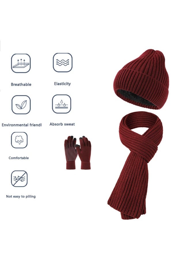 بمعنى سحر بمعنى حديقة 3 قطع قبعة شتوية وشاح قفازات مجموعة قبعة التزلج شاشة تعمل باللمس قفازات دعوى النساء الرجال قبعات متطابقة الشتاء الدافئة الصوف مبطن قبعة وشاح قفازات مجموعة للرياضة في الهواء الطلق السفر، النبيذ الأحمر - Image 2