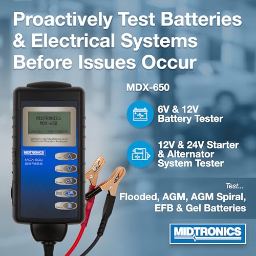 Midtronics ميدترونيكس - محلل موصلية البطارية والنظام الكهربائي الرقمي 12 فولت و 24 فولت - MDX-650 - اختبار للسيارات والدراجات النارية والمزيد - Image 2
