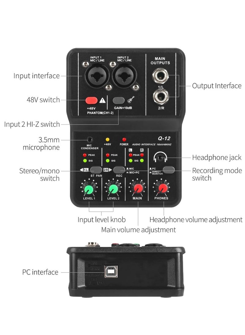 null - Recording Music USB Audio Interface for PC,  USB Sound Card for Recording Studio, Recording Music Computer Recording Audio Interface with 3.5mm Microphone Jack, Plug and Play - Image 1