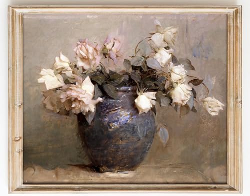 Kizbok Vintage Floral Wall Art, Vintage Wall Decor Retro Rustic Pink Rose Canvas Painting, Classical Pink Flower Vintage Art Prints, Farmhouse Wall Decor for Bathroom Bedroom(8"x10"-Unframed) - Image 1