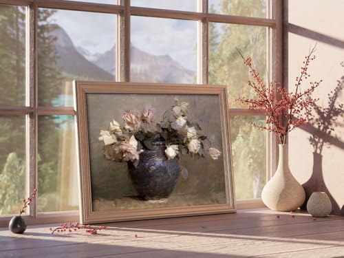 Kizbok Vintage Floral Wall Art, Vintage Wall Decor Retro Rustic Pink Rose Canvas Painting, Classical Pink Flower Vintage Art Prints, Farmhouse Wall Decor for Bathroom Bedroom(8"x10"-Unframed) - Image 4