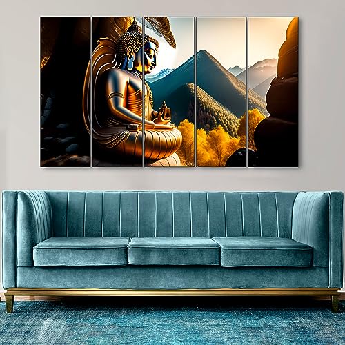 The Castle Decor Lord Buddha Wall Painting for Living Room Big Size - Meditating Gautam Buddha Painting Wall Decor Peaceful Art for Bedroom, Office, Hotels & Gifting - Wooden Framed (27x48 inch) - Image 3