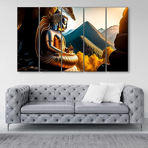 The Castle Decor Lord Buddha Wall Painting for Living Room Big Size - Meditating Gautam Buddha Painting Wall Decor Peaceful Art for Bedroom, Office, Hotels & Gifting - Wooden Framed (27x48 inch) - Image 1