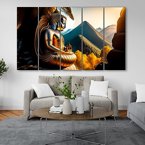 The Castle Decor Lord Buddha Wall Painting for Living Room Big Size - Meditating Gautam Buddha Painting Wall Decor Peaceful Art for Bedroom, Office, Hotels & Gifting - Wooden Framed (27x48 inch) - Image 4