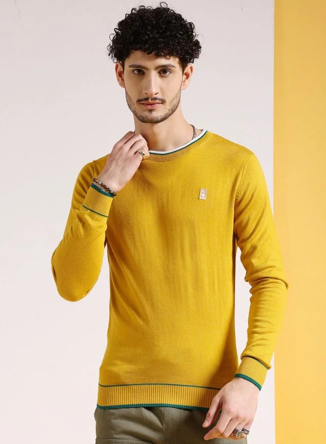 The Indian Garage Co The Indian Garage Co Men Regular Fit Self Design Crew Neck Sweater