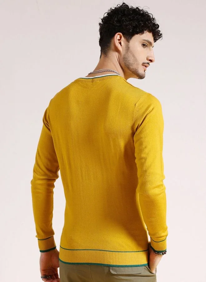 The Indian Garage Co The Indian Garage Co Men Regular Fit Self Design Crew Neck Sweater