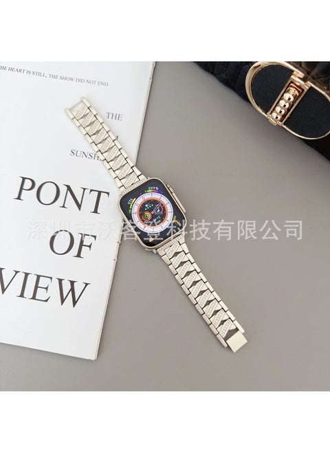 Suitable For Apple Watch Lightning Diamond Stainless Steel Metal Strap Apple Watch8/SE/7/6/5/43-Color:42/44/45/46/49mm Starlight Color