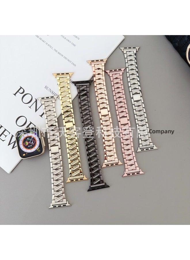 Generic - Suitable For Apple Watch Lightning Diamond Stainless Steel Metal Strap Apple Watch8/SE/7/6/5/43-Color:42/44/45/46/49mm Starlight Color - Image 1