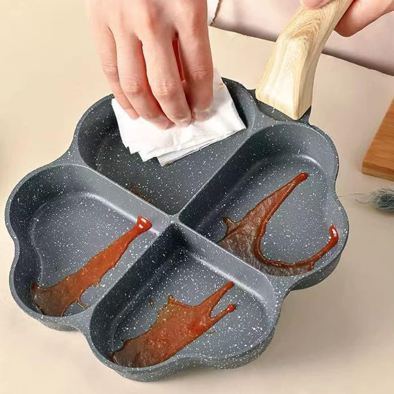 DR Mall Egg Frying Pan 4 Cup Heart Shape Aluminum Omelet Pan Fried Egg Pan Skillet with Wooden Handle Pancake Pan Non Stick Egg Cooker Pan for Breakfast Pancake Uttapam Tawa - Image 5