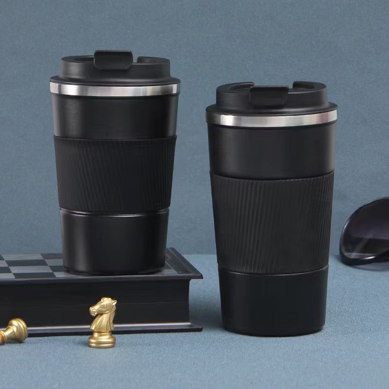 Stainless Steel Coffee Mug with Silicone Sleeve for Travel Black - Image 1