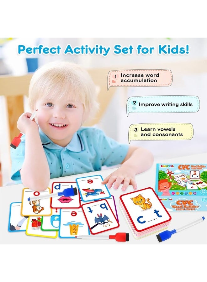 KMUYSL KMUYSL Short Vowel Spelling Flashcards CVC Sight Words Handwriting Cards Learn to Write Phonics Flash Cards Fine Motor Montessori Educational Toy Gift for Kids 3 4 5 Years Old 104 Pieces  - Image 2