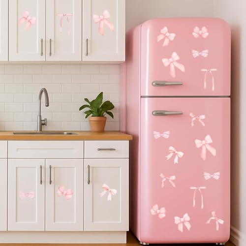 loghohu 8Sheets 56Pcs Wall Decals for Girls Bedroom Bow Wallpaper Pink Bow Wall Stickers Light Pink Bow Knot Wall Decals Room Mural Stickers for Nursery Girls Party Home Bedroom TV Background Decor - Image 3
