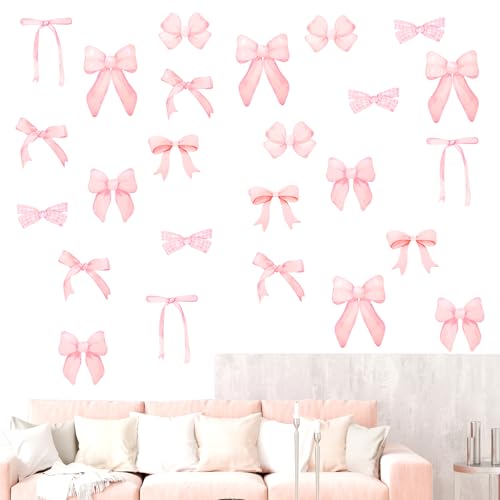loghohu 8Sheets 56Pcs Wall Decals for Girls Bedroom Bow Wallpaper Pink Bow Wall Stickers Light Pink Bow Knot Wall Decals Room Mural Stickers for Nursery Girls Party Home Bedroom TV Background Decor - Image 1