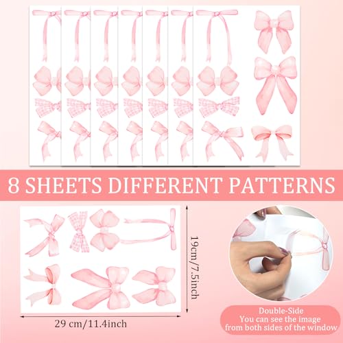 loghohu 8Sheets 56Pcs Wall Decals for Girls Bedroom Bow Wallpaper Pink Bow Wall Stickers Light Pink Bow Knot Wall Decals Room Mural Stickers for Nursery Girls Party Home Bedroom TV Background Decor - Image 2