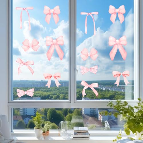 loghohu 8Sheets 56Pcs Wall Decals for Girls Bedroom Bow Wallpaper Pink Bow Wall Stickers Light Pink Bow Knot Wall Decals Room Mural Stickers for Nursery Girls Party Home Bedroom TV Background Decor - Image 5