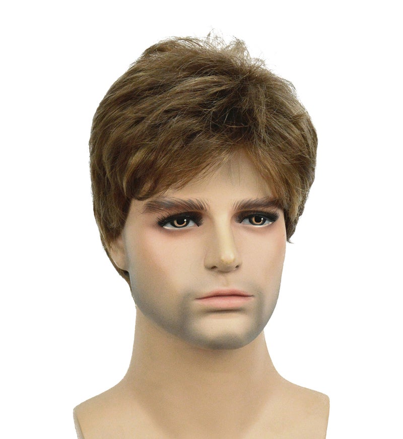 Lydell Men Wig Golden Brown Mix Short Straight Hair Synthetic Full Wigs 6 inches - Image 3