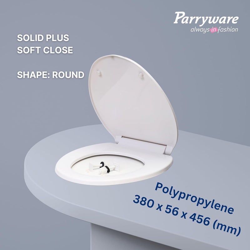 Parryware Solid Plus Soft Close Toilet Seat Cover with Hinges | Eco-friendly Material with Superior Finish | Round Shape & White Colour | Seat Covers for Western Commode | Bathroom Fixtures (E83071C) - Image 4