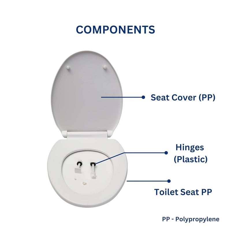 Parryware Solid Plus Soft Close Toilet Seat Cover with Hinges | Eco-friendly Material with Superior Finish | Round Shape & White Colour | Seat Covers for Western Commode | Bathroom Fixtures (E83071C) - Image 2