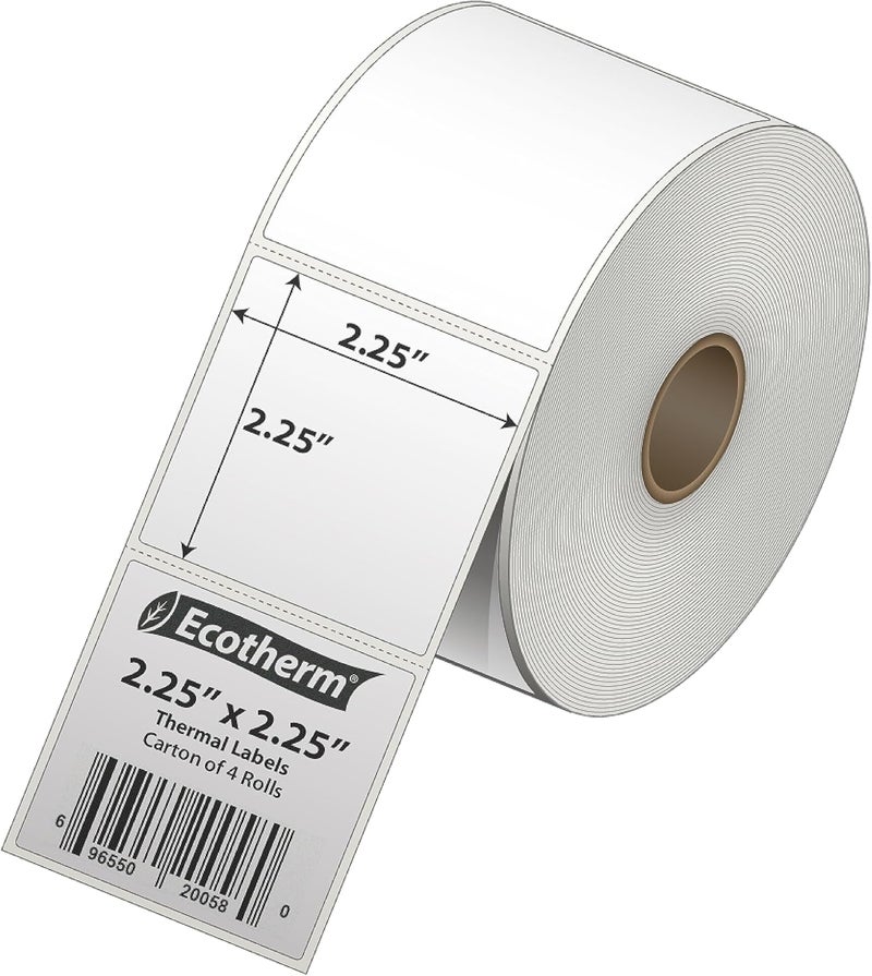 Ecotherm 2.25" x 2.25" Thermal Labels | 4 Rolls | 2800 Labels | fits Zebra, Munbyn, Rollo, Godex, Arkscan, iDPRT, Offnova Thermal Label Printers and More | Blank White Adhesive Stickers by - Image 2