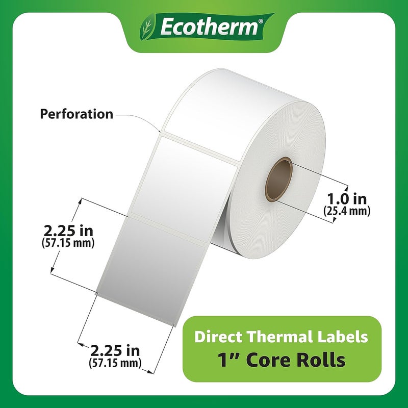 Ecotherm 2.25" x 2.25" Thermal Labels | 4 Rolls | 2800 Labels | fits Zebra, Munbyn, Rollo, Godex, Arkscan, iDPRT, Offnova Thermal Label Printers and More | Blank White Adhesive Stickers by - Image 3