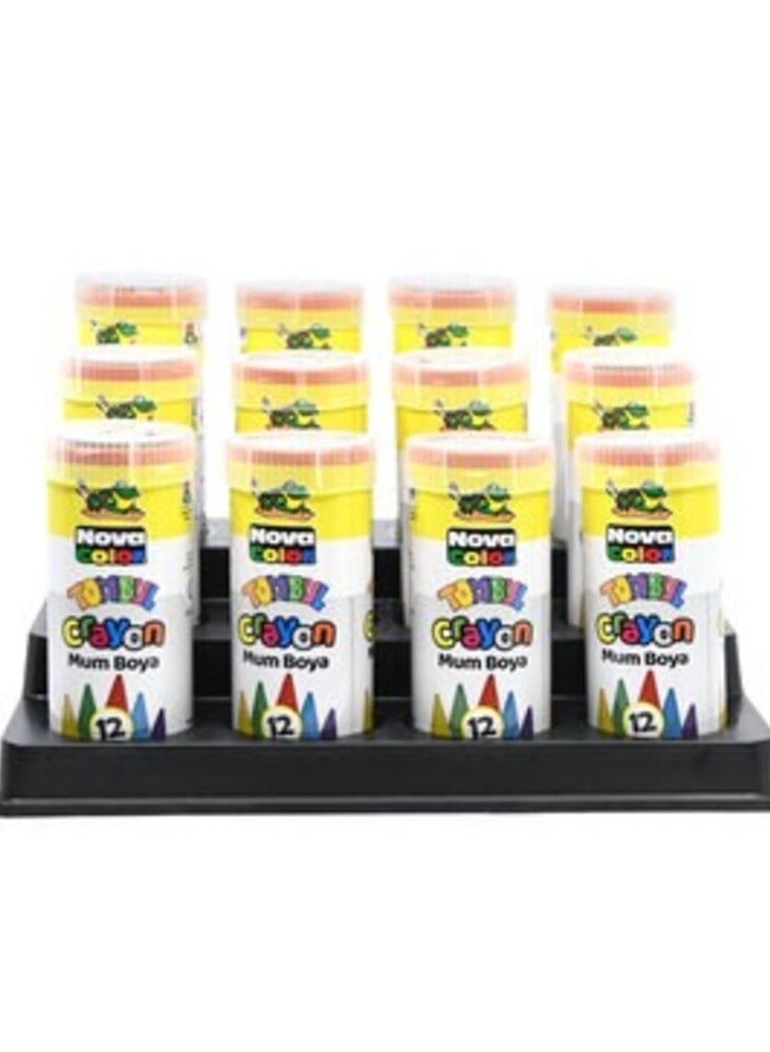 نوفا كولور مجموعة ألوان شمع من نوفا مكونة من 12 أنبوب (أزرق، أخضر، أصفر، أحمر، بني، أخضر فاتح، أزرق فاتح، أرجواني، برتقالي، أسود، وردي وبني فاتح) -KRCRNC-2115