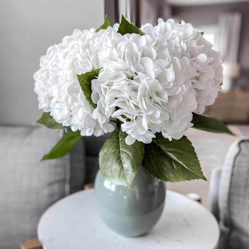 DUYONE 4PCS Artificial Flowers Large Hydrangeas Flowers Latex Bouquet for Wedding Bridal Office Home Party Decoration (4Pcs White) - Image 3