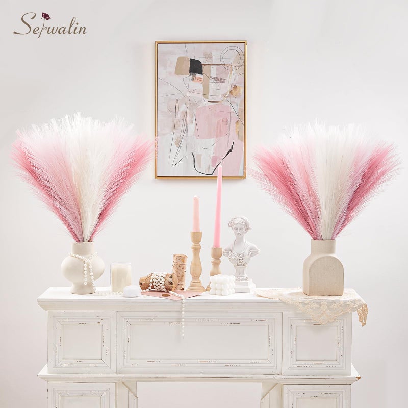 Serwalin Pampas Grass Pink Decor 17.7 Inch 6pcs, Faux Pampas Grass Home Decor, Artificial Pampas Grass Blush Fake Pampas, Short Vase Room Christmas Decoration - Image 2