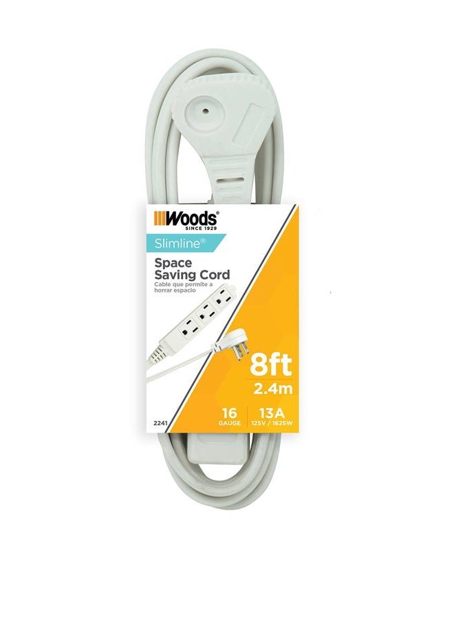 Woods SlimLine 2241 Flat Plug Extension Cord, 3-Wire, 16 gauge, 8-Foot, 3 Outlet Neutral White, Indoor Extension Cord - Image 3