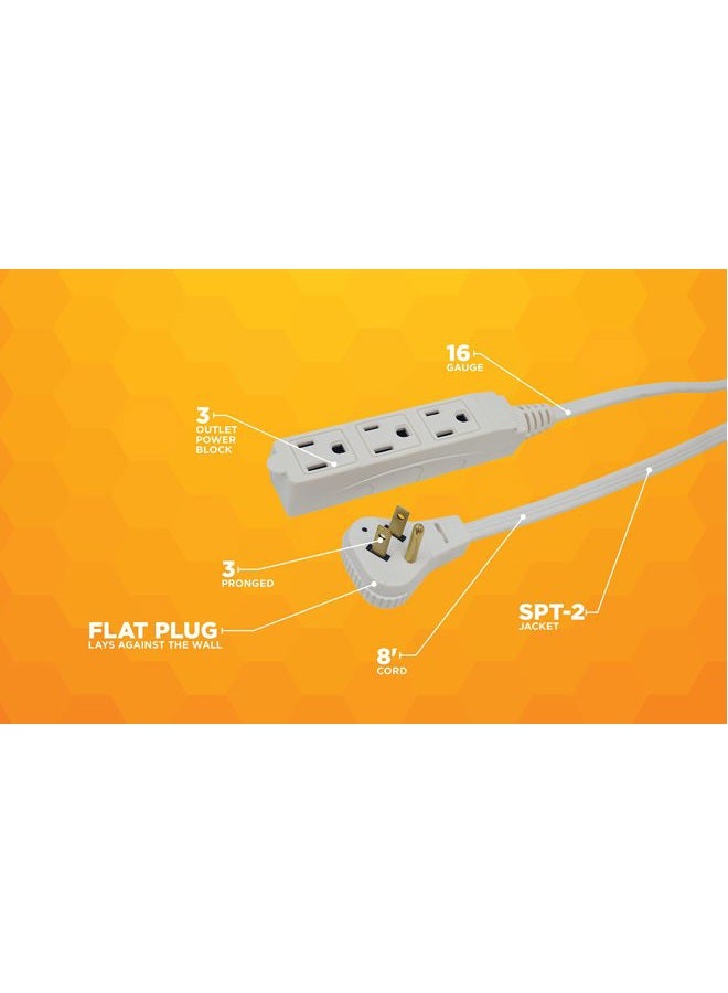 Woods SlimLine 2241 Flat Plug Extension Cord, 3-Wire, 16 gauge, 8-Foot, 3 Outlet Neutral White, Indoor Extension Cord - Image 5
