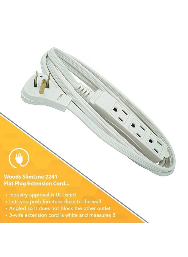 Woods SlimLine 2241 Flat Plug Extension Cord, 3-Wire, 16 gauge, 8-Foot, 3 Outlet Neutral White, Indoor Extension Cord - Image 4