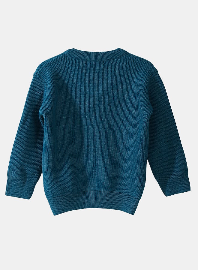 Andora V-Neck Knitted Plain Blue Pullover_Blue - Image 1