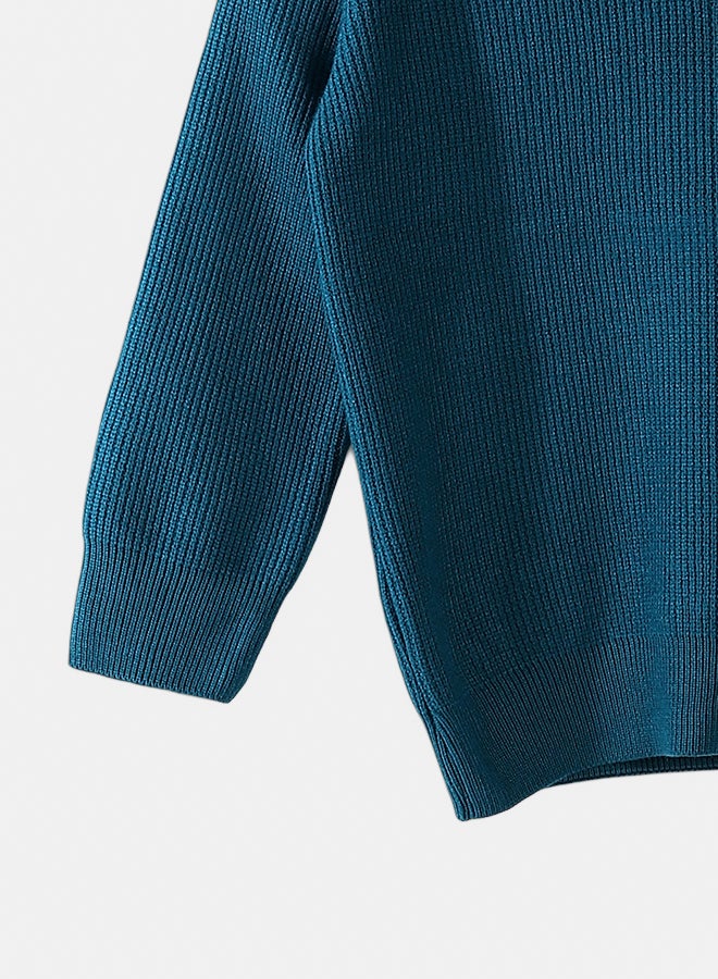 Andora V-Neck Knitted Plain Blue Pullover_Blue - Image 2