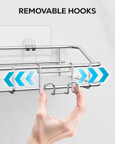 Nieifi Shower Caddy Shelf Storage Rack Adhesive Without Drilling Stainless Steel with Hooks for Washroom, Lavatory, Restroom, Toilet, Bathroom, Kitchen - 2 Pack - Image 4