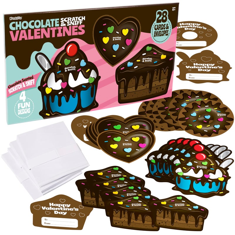 Kangaroo 28 Pack Chocolate Scented Valentines Day Cards with Envelopes Bulk - Valentines Day Cards for Kids School Classroom Exchange Gifts - Greeting Cards Party Favors Valentines Cards - Image 1