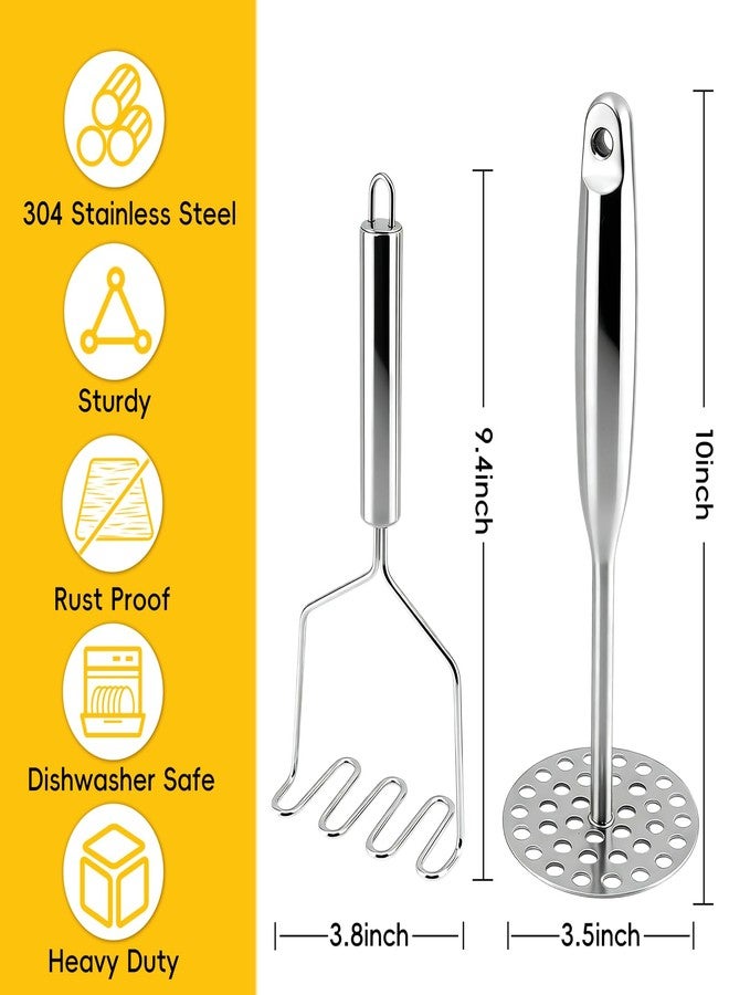 TZona Potato Masher Stainless Steel 2-Pack Heavy Duty Wave & Round Masher Set,Ergonomic Non-Slip Handle,Dishwasher Safe,for Potatoes, Avocado & Homemade Baby Puree - Image 4